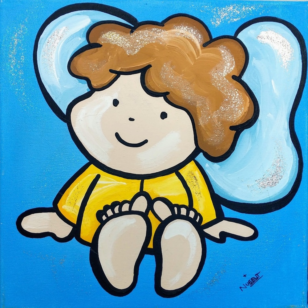Baby boy angel painting, nursery wall decor